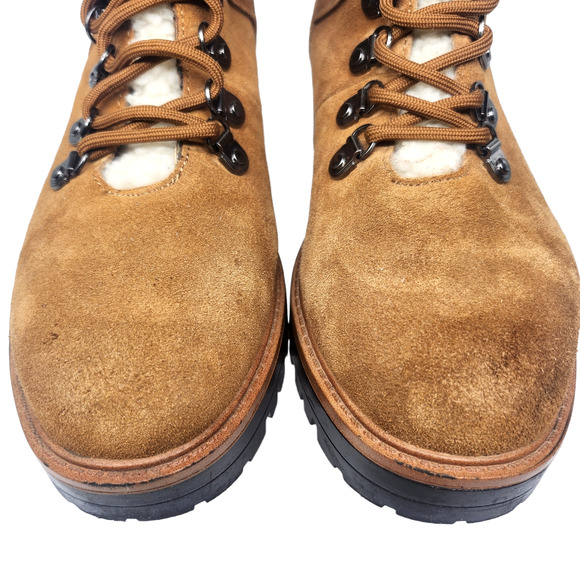 Marc Fisher Boots 9 Brown Leather Suede Combat Faux Shearling Fur Mid Calf Lace - Picture 5 of 12